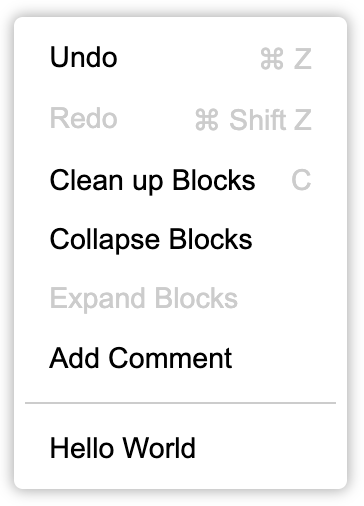 A context menu with a separator.